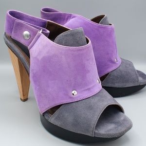Marni Suede Slingback Sandals with Wooden Heel, Size 38 (US 7.5)